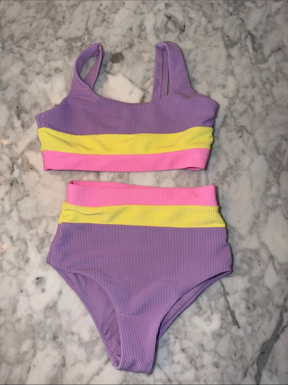 Beach Riot Lavender Bikini with Neon Yellow & Hot Pink Bands 3/4Y